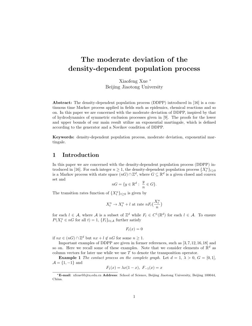 Pdf The Moderate Deviation Of The Density Dependent Population Process