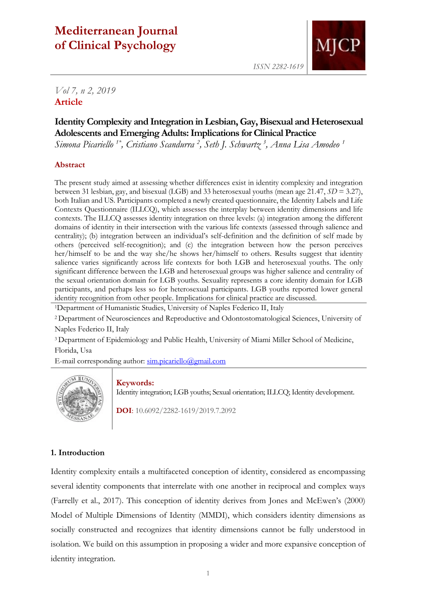 Pdf Identity Complexity And Integration In Lesbian Gay Bisexual And Heterosexual Adolescents And Emerging Adults Implications For Clinical Practice