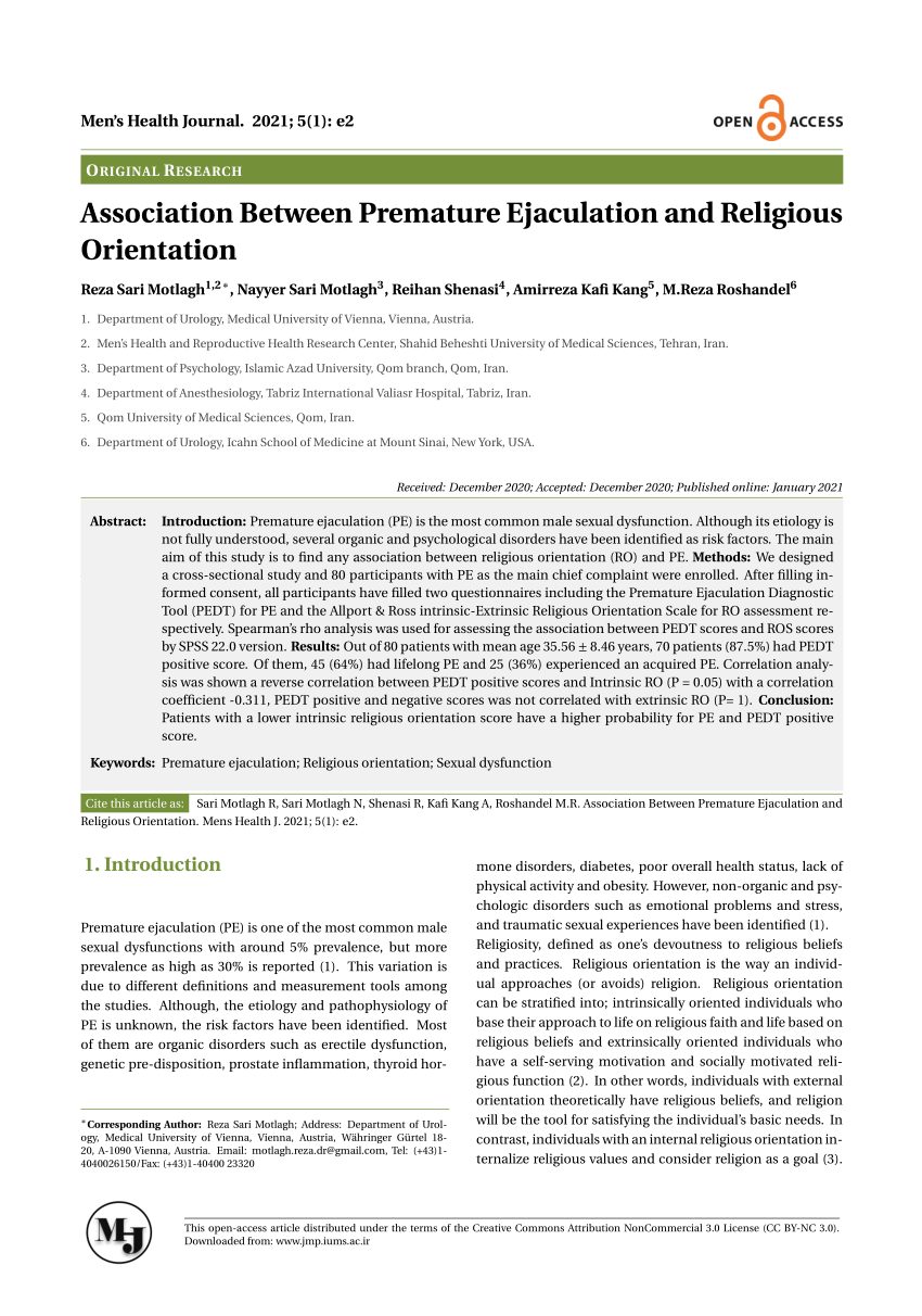 PDF Is premature ejaculation associated with religious orientation