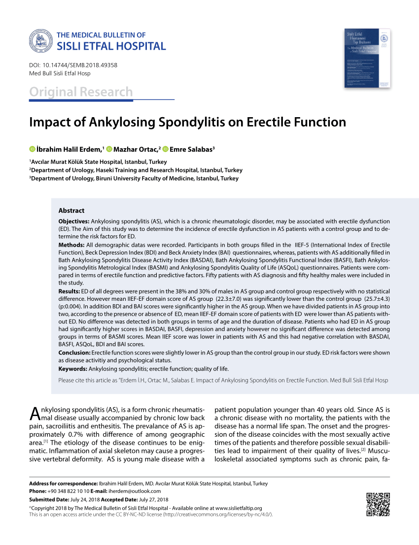 PDF Impact of Ankylosing Spondylitis on Erectile Function