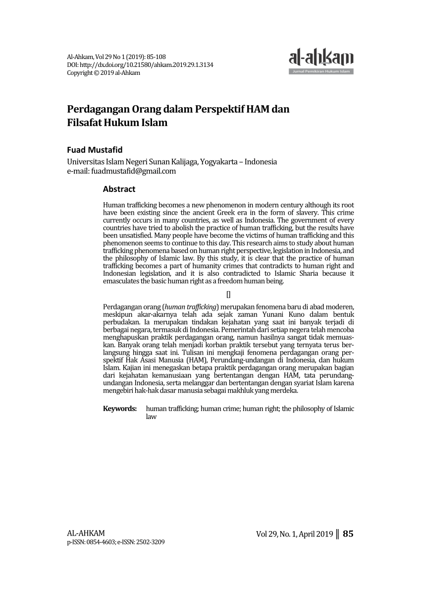 Pdf Perdagangan Orang Dalam Perspektif Ham Dan Filsafat Hukum Islam