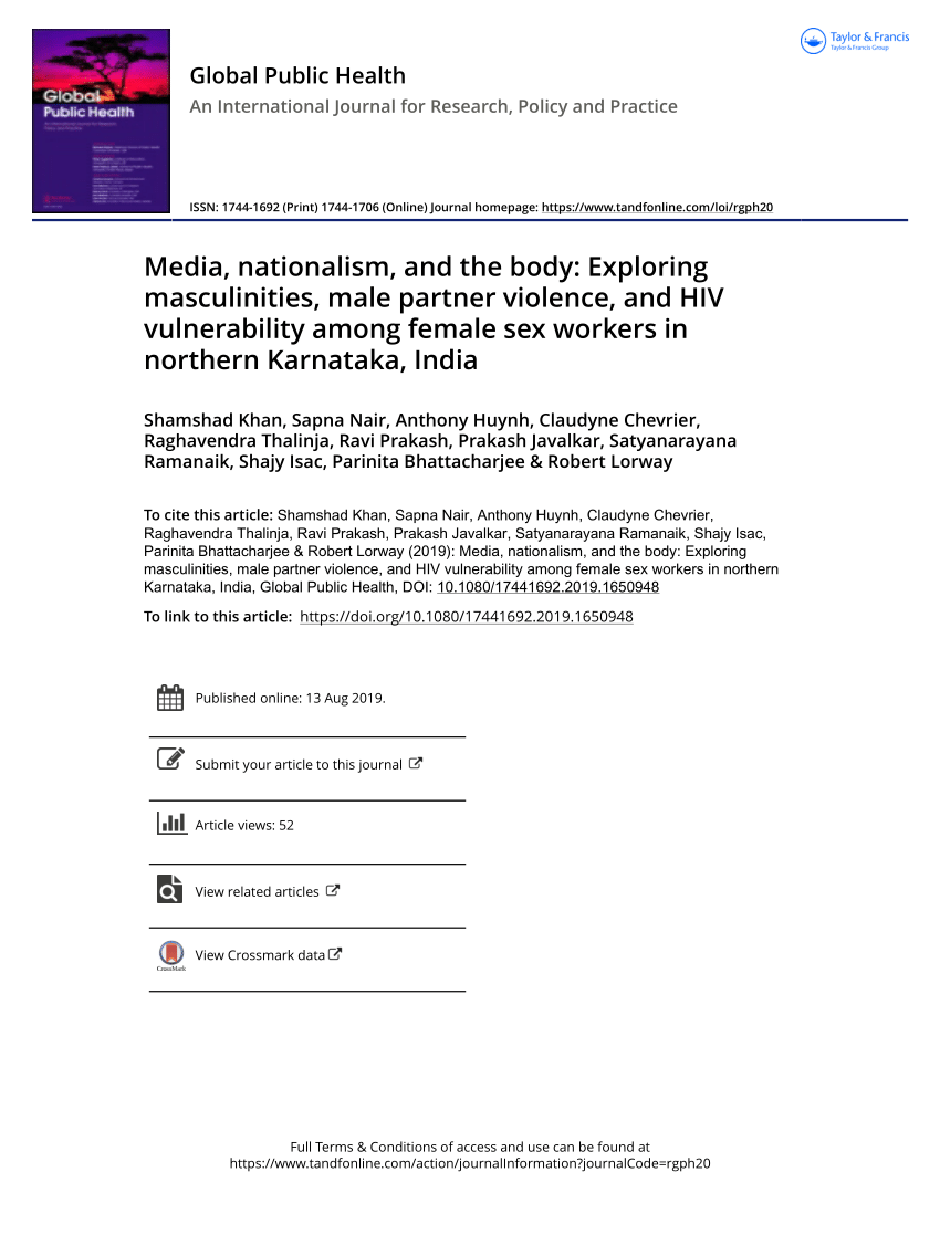 PDF) Media, nationalism, and the body Exploring masculinities, male partner violence, and HIV vulnerability among female sex workers in northern Karnataka, India