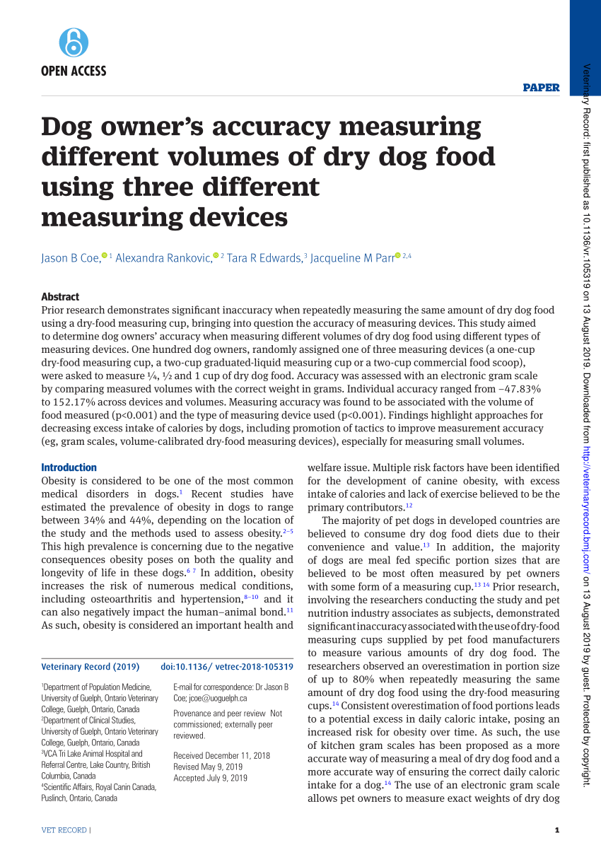 Dog owner's accuracy measuring different volumes of dry dog food