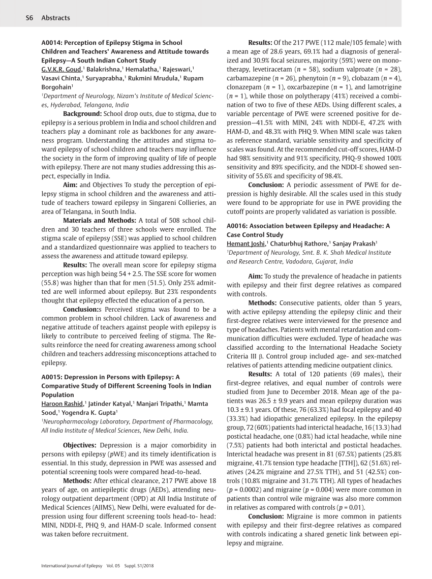 PDF Association between Epilepsy and Headache A Case Control Study 