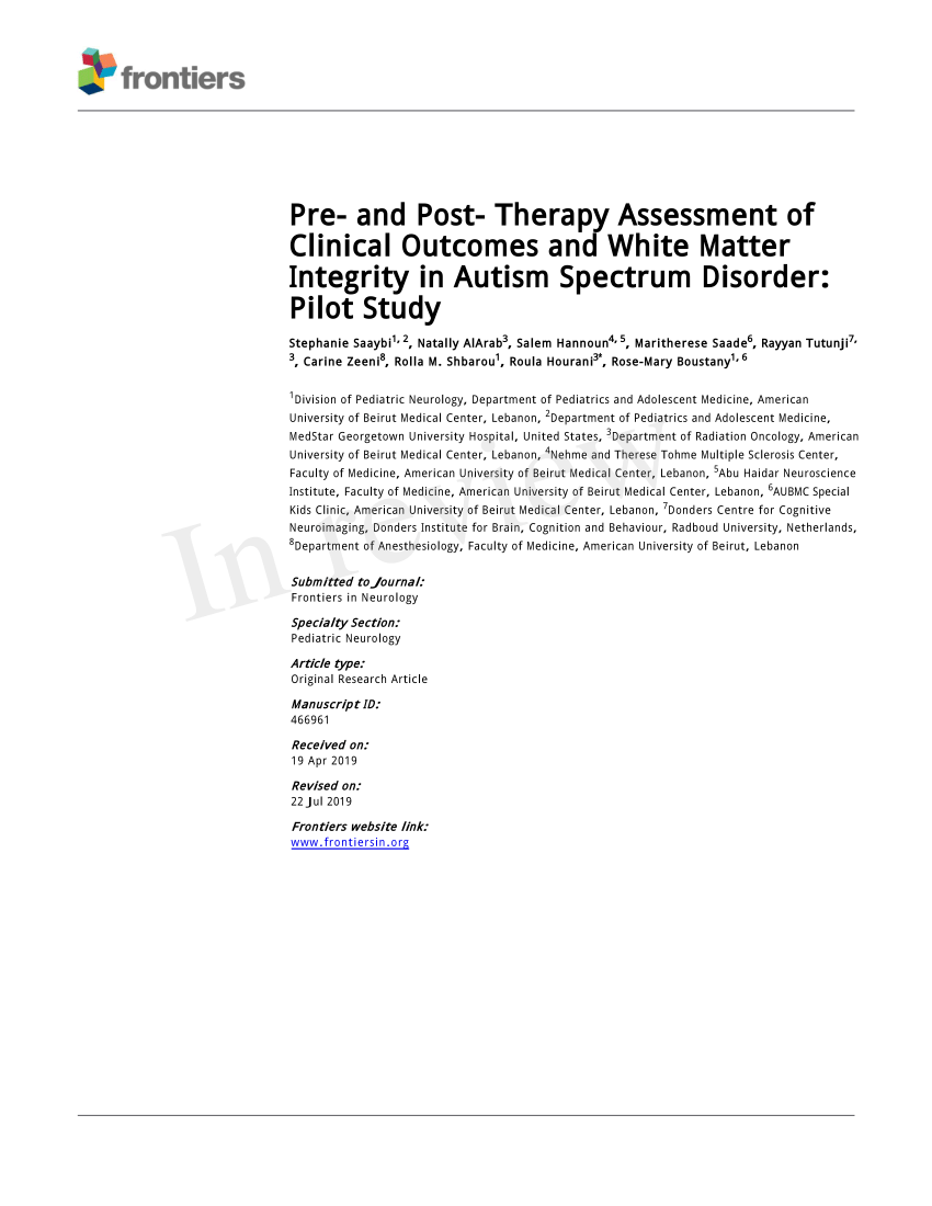 Pdf Pre And Post Therapy Assessment Of Clinical Outcomes And White Matter Integrity In Autism Spectrum Disorder Pilot Study