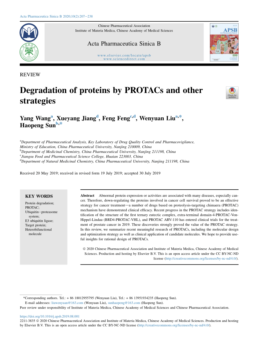 Pdf Degradation Of Protein By Protac And Other Strategies