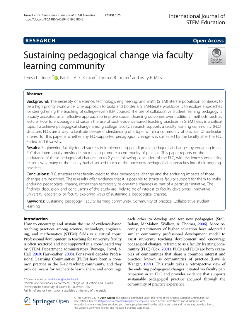 (PDF) Sustaining pedagogical change via faculty learning community