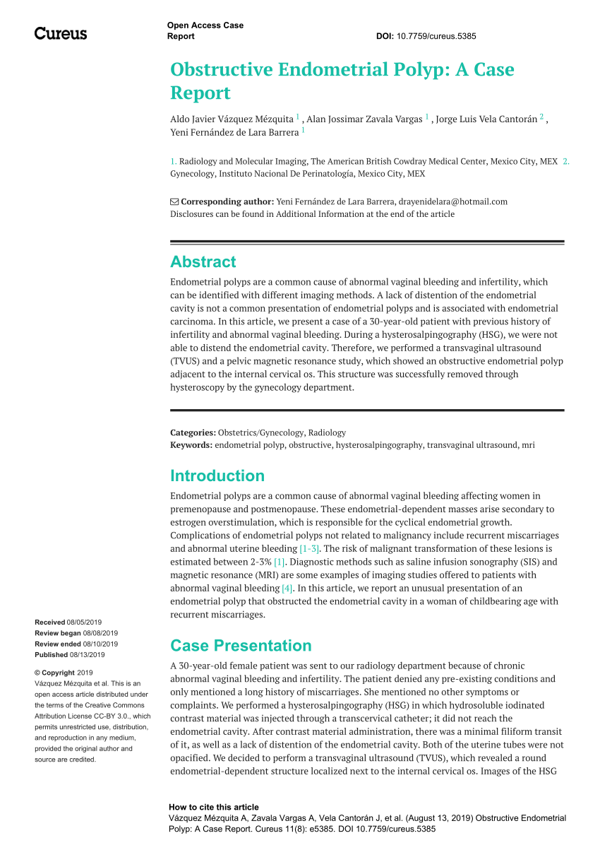 Pdf Obstructive Endometrial Polyp A Case Report 