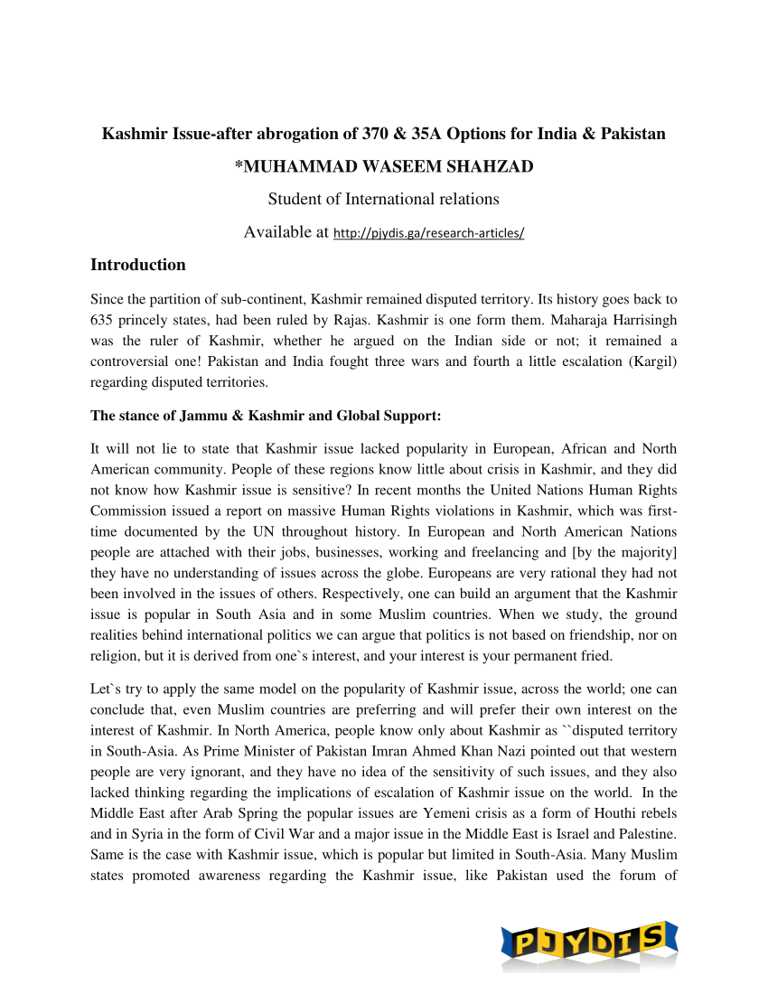 research article on kashmir issue