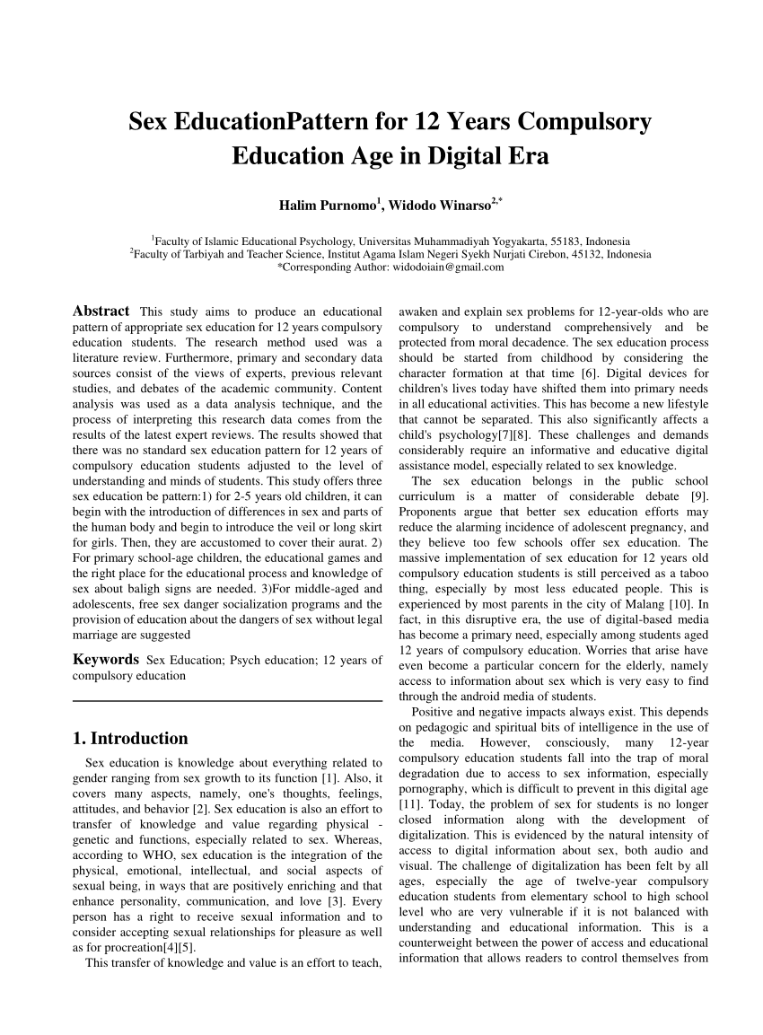 PDF) Sex Education Pattern for 12 Years Compulsory Education Age in Digital  Era