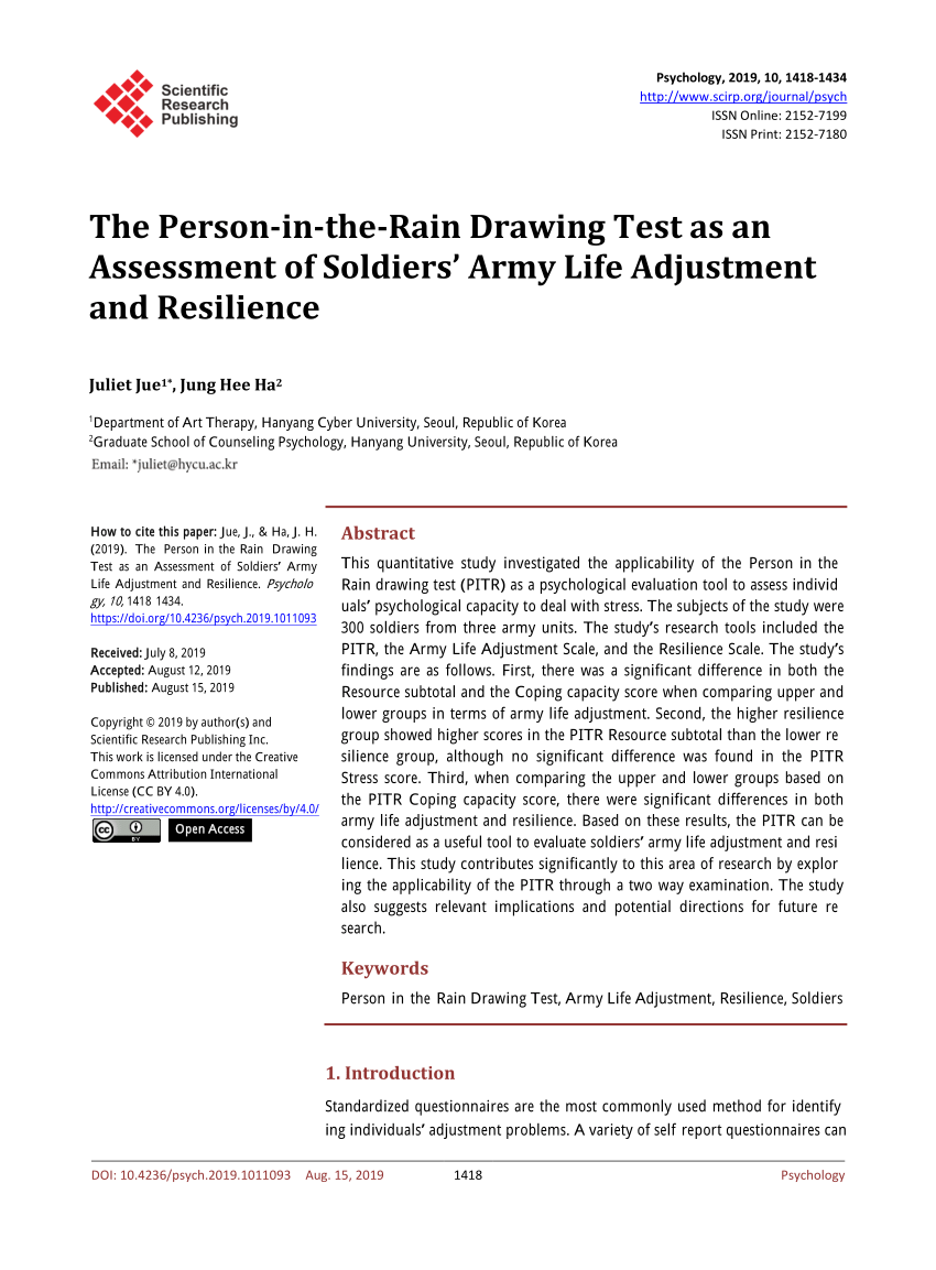 (PDF) The PersonintheRain Drawing Test as an Assessment of Soldiers