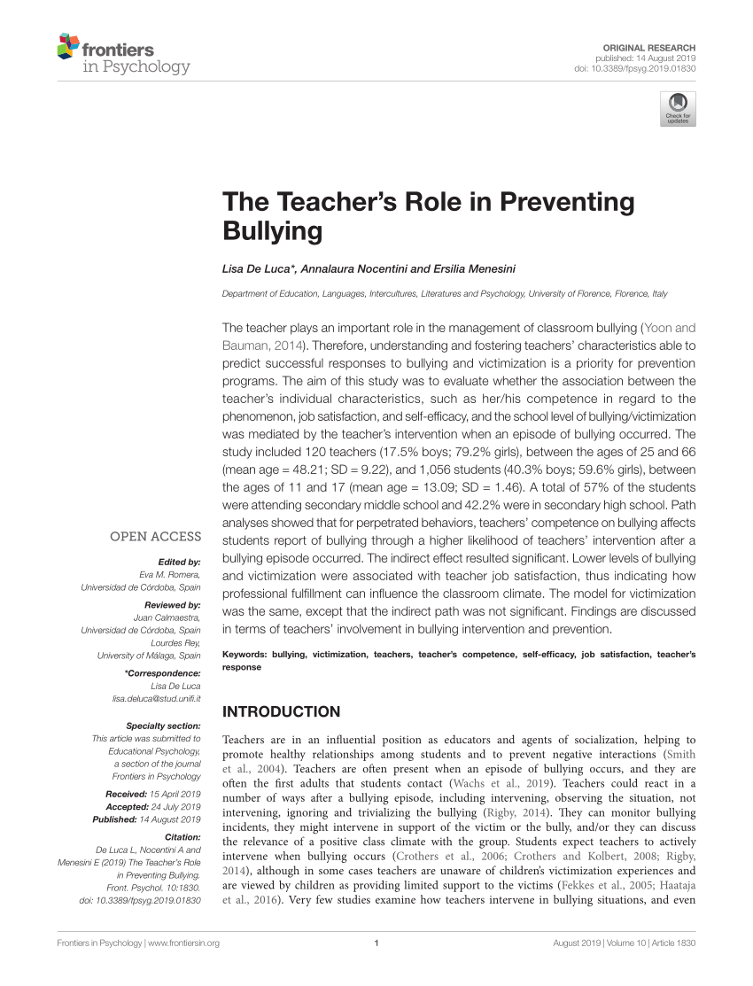 Teachers' role in preventing bullying