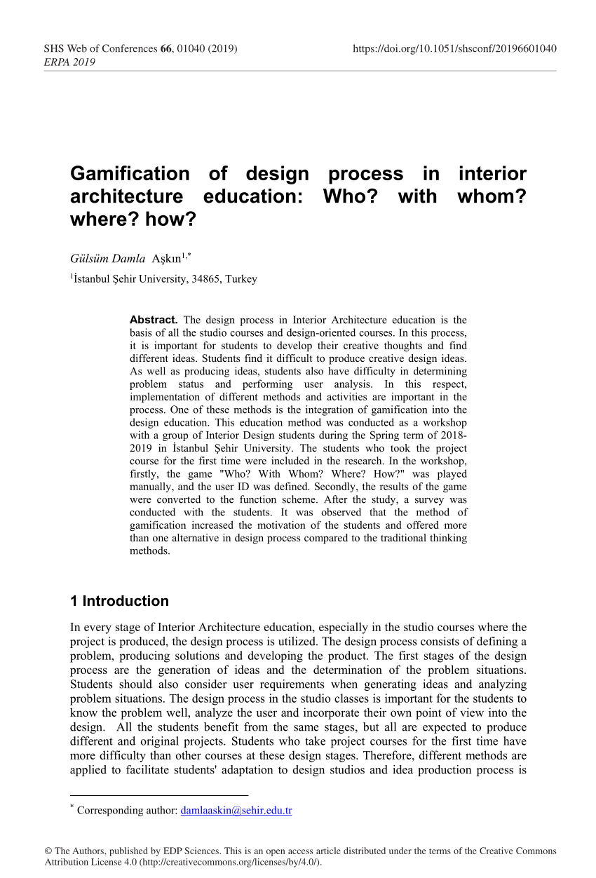 pdf gamification of design process in interior architecture education who with whom where how