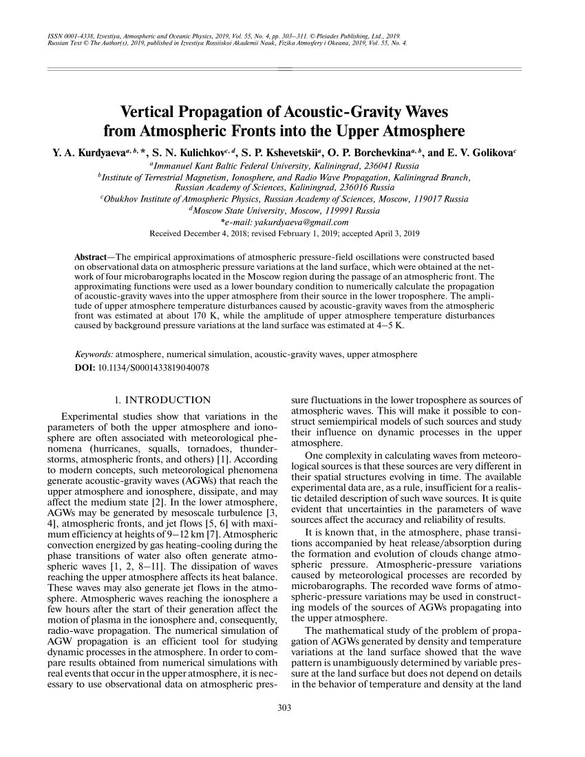 PDF) Vertical Propagation of Acoustic-Gravity Waves from 
