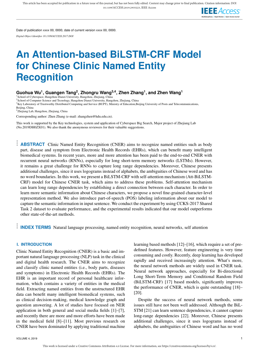Pdf An Attention Based Bilstm Crf Model For Chinese Clinic Named Entity Recognition