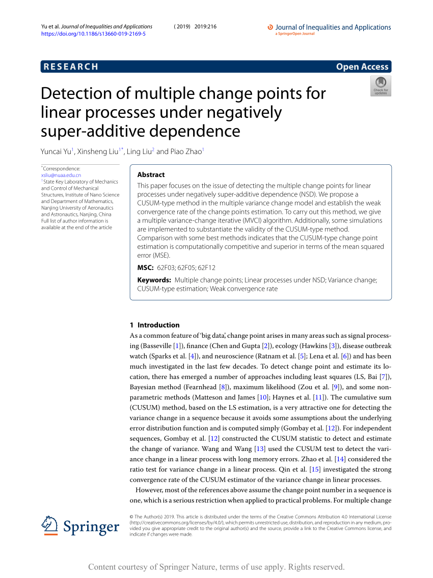 Pdf Detection Of Multiple Change Points For Linear Processes Under Negatively Super Additive Dependence