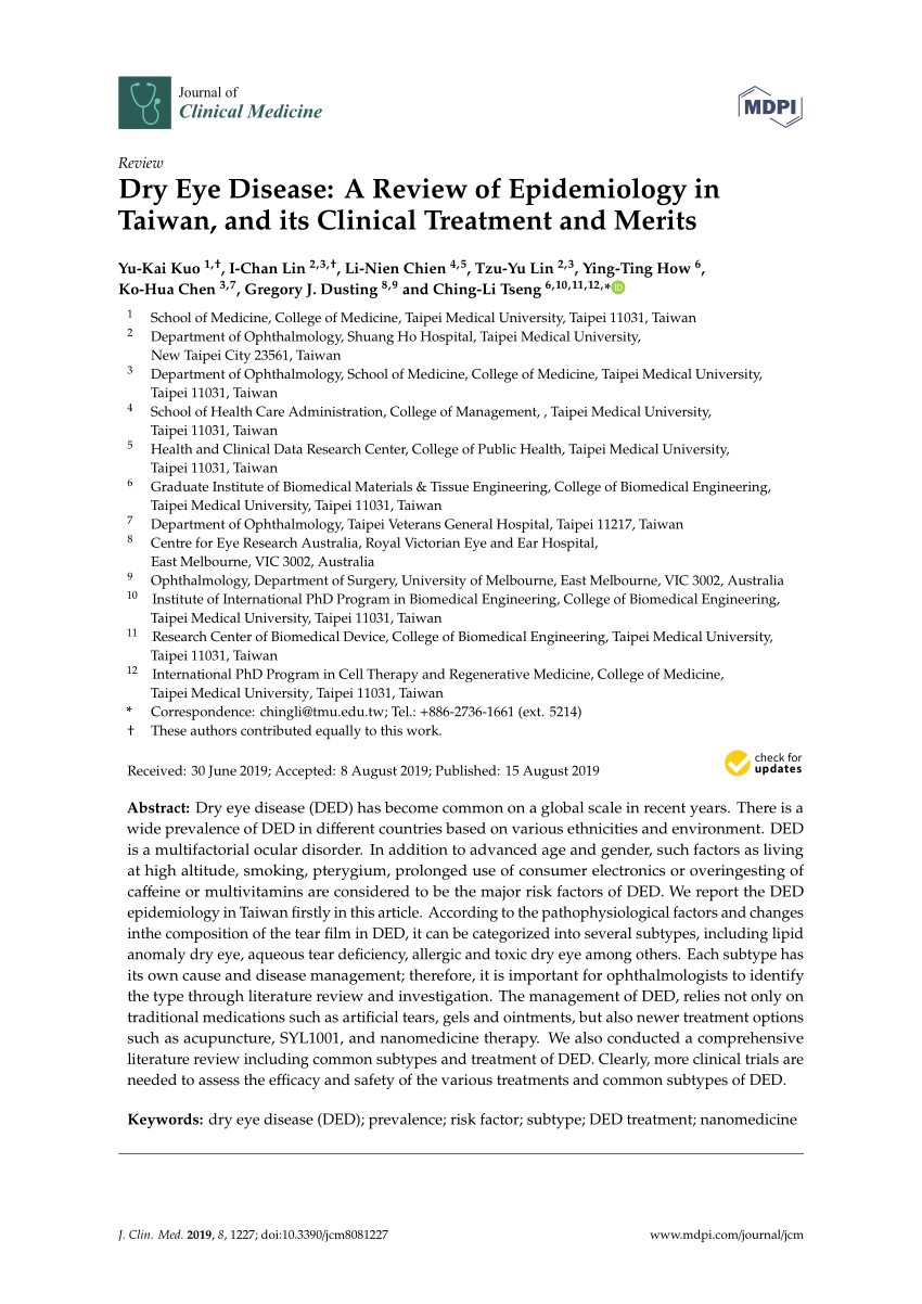 Pdf Dry Eye Disease A Review Of Epidemiology In Taiwan And Its Clinical Treatment And Merits
