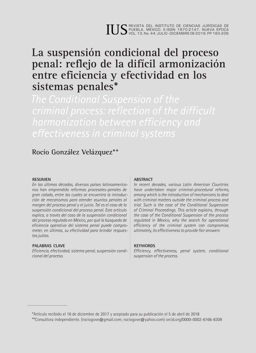 PDF) La suspensión condicional del proceso penal: reflejo de la difícil  armonización entre eficiencia y efectividad en los sistemas penales