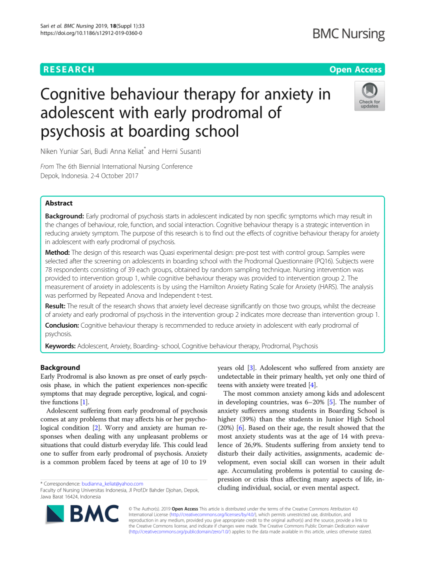 PDF) Cognitive behaviour therapy for anxiety in adolescent with