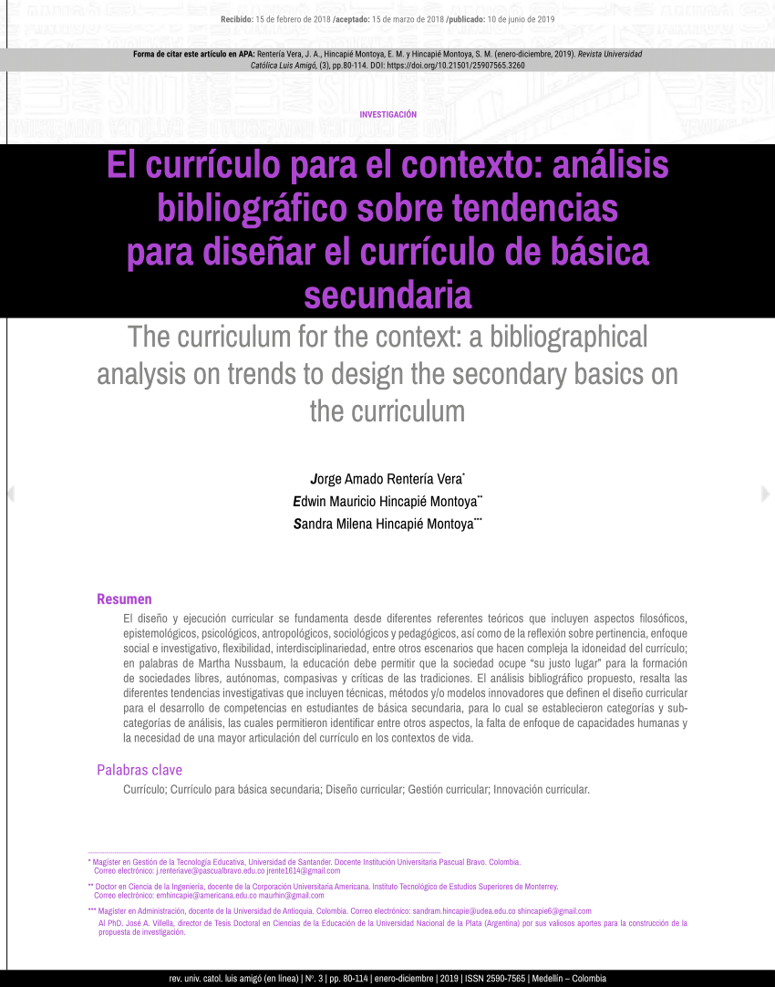 PDF) El currículo para el contexto: análisis bibliográfico sobre tendencias  para diseñar el currículo de básica secundaria