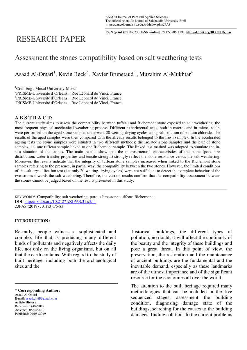Pdf Assessment The Stones Compatibility Based On Salt Weathering Tests