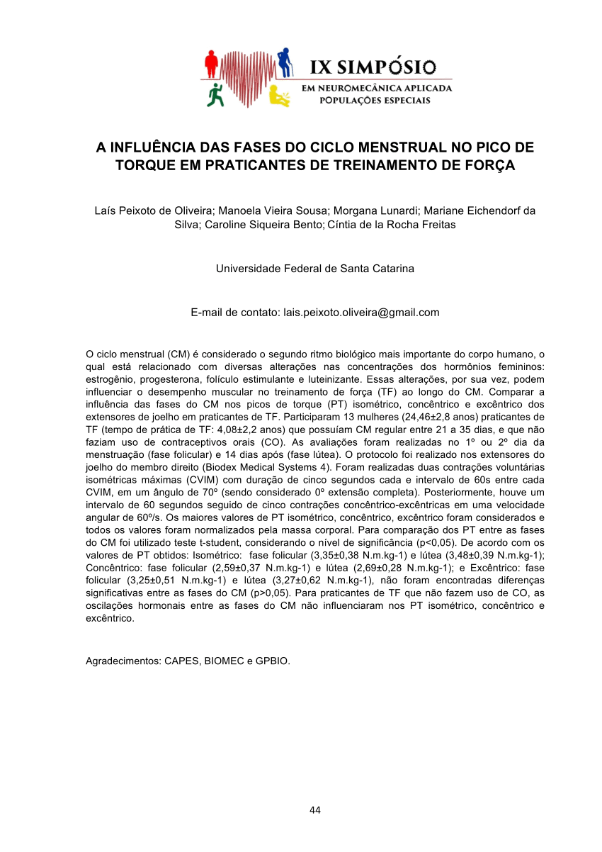 Análise do desempenho da força e da potência muscular durante as fases do  ciclo menstrual