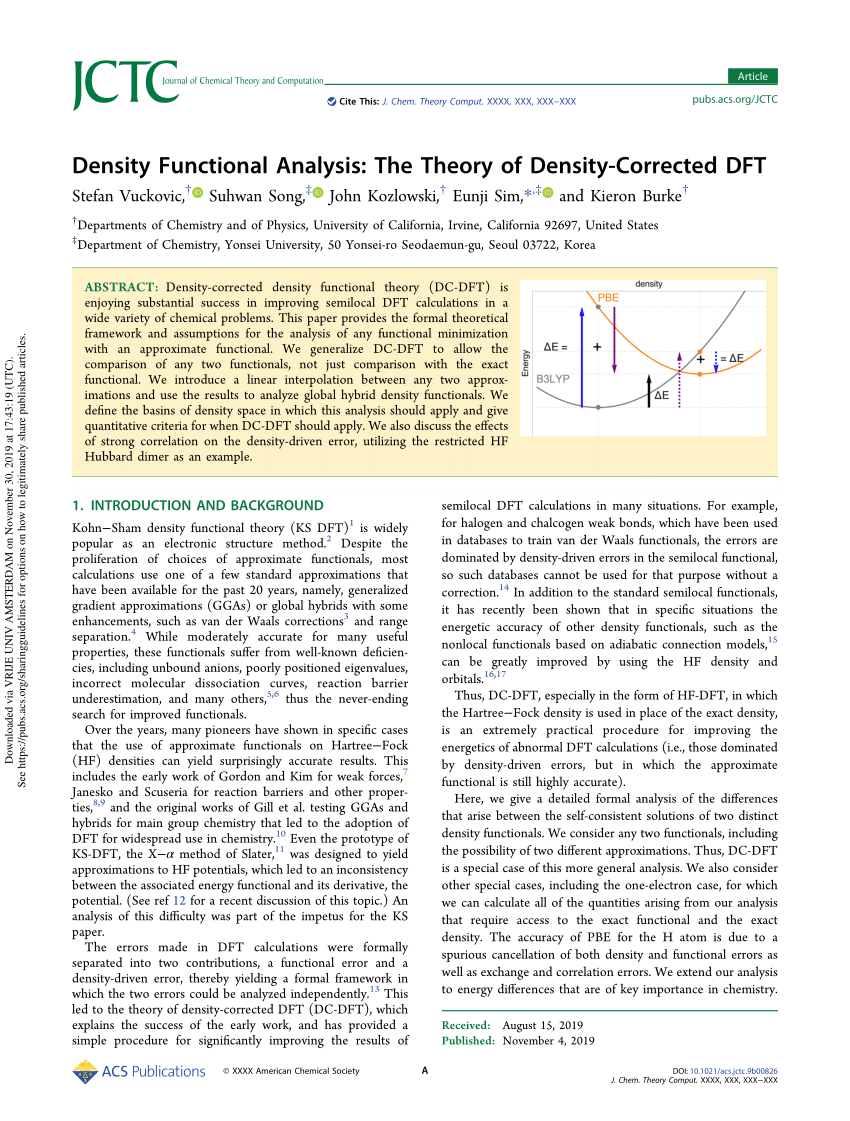 Pdf Density Functional Analysis The Theory Of Density Corrected Dft