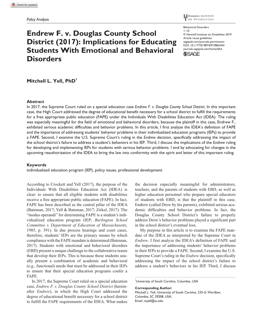 (PDF) Endrew F. v. Douglas County School District (2017) Implications