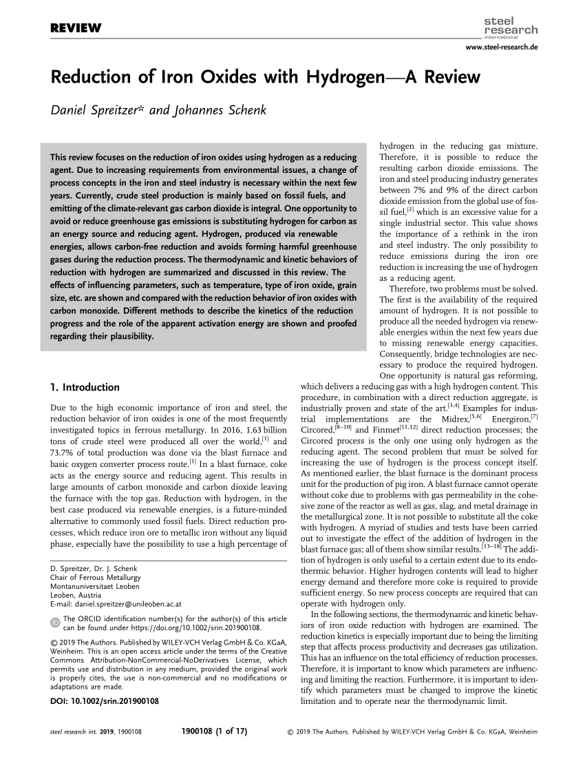 Thermochemical reduction of iron oxide powders with hydrogen