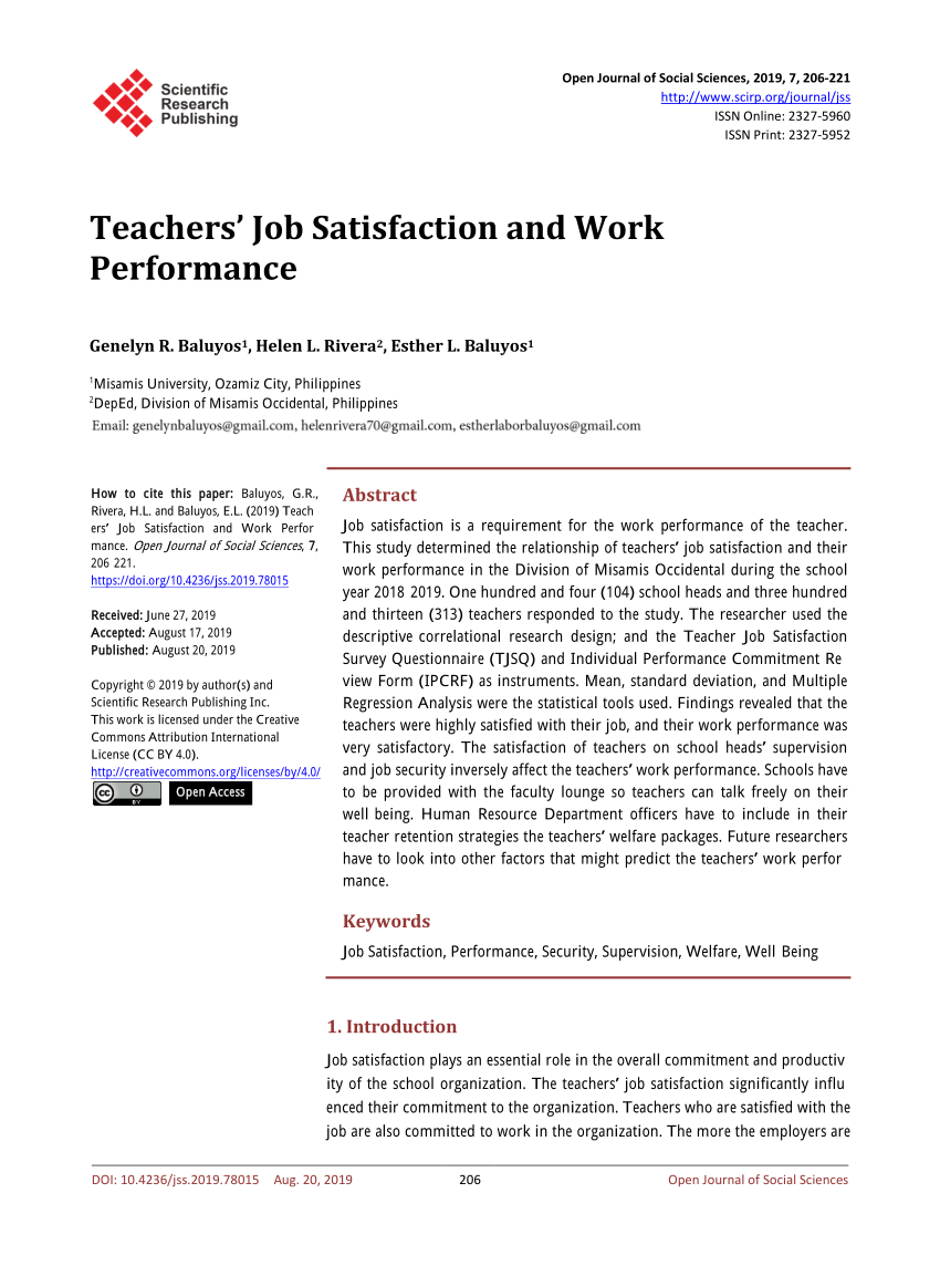 thesis on job satisfaction of teachers
