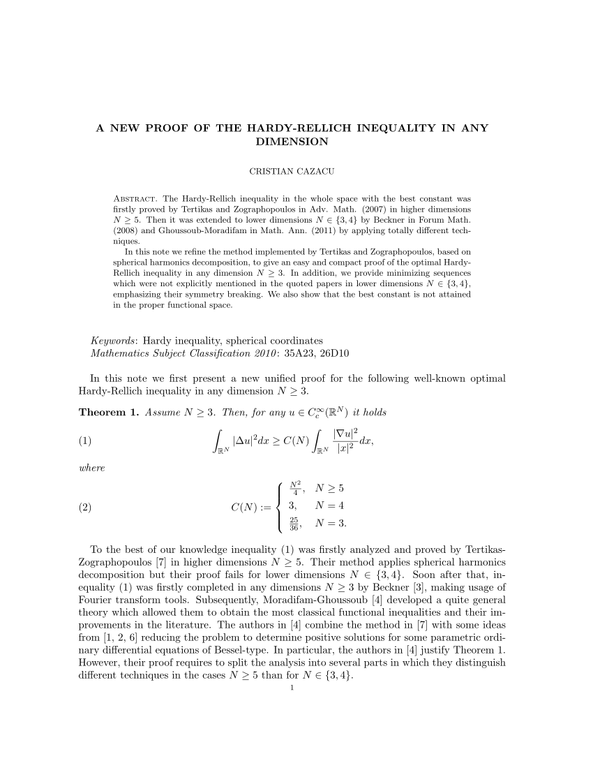 Pdf A New Proof Of The Hardy Rellich Inequality In Any Dimension