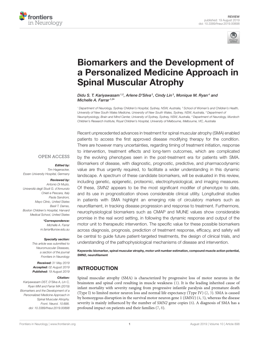 PDF) Biomarkers and the Development of a Personalized Medicine Approach in  Spinal Muscular Atrophy
