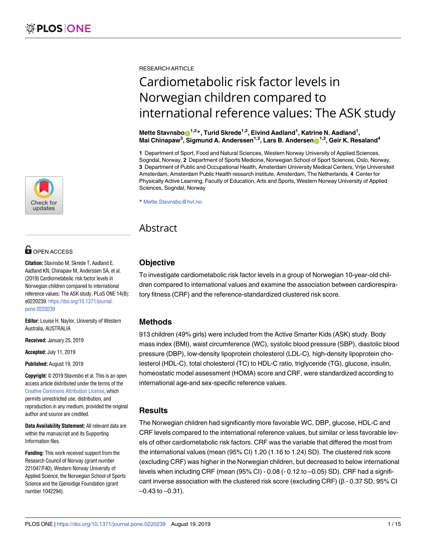 Pdf Cardiometabolic Risk Factor Levels In Norwegian Children Compared To International Reference Values The Ask Study