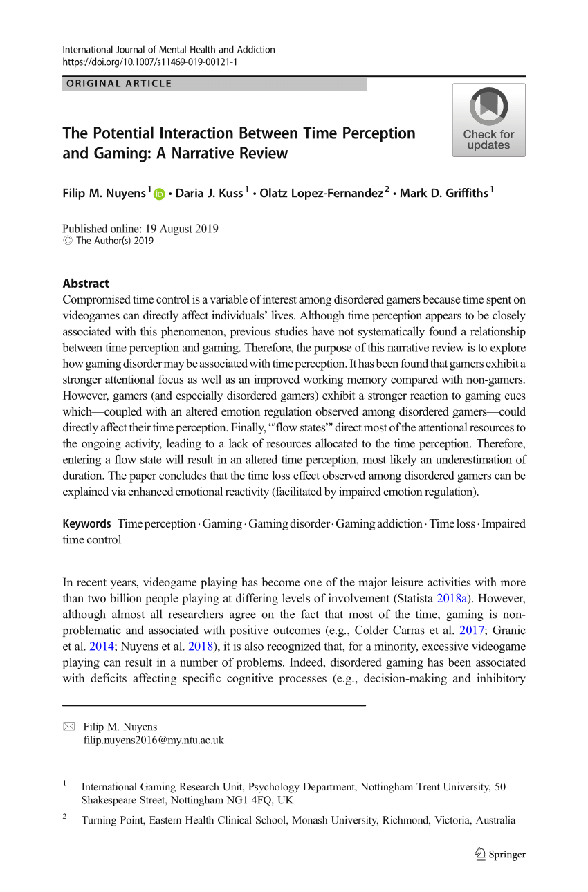 Pdf The Potential Interaction Between Time Perception And Gaming A Narrative Review