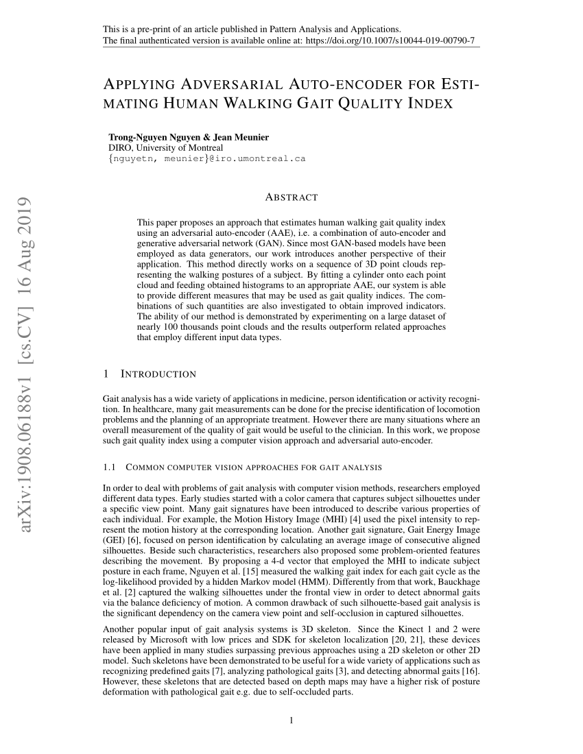 (PDF) Applying Adversarial Auto-encoder for Estimating Human Walking