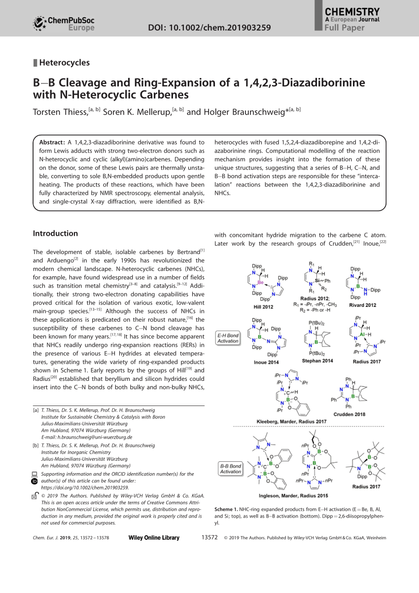 Pdf B B Cleavage And Ring Expansion Of A 1 4 2 3 Diazadiborinine With N Heterocyclic Carbenes
