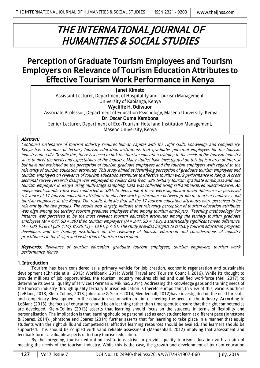 tourism education research articles