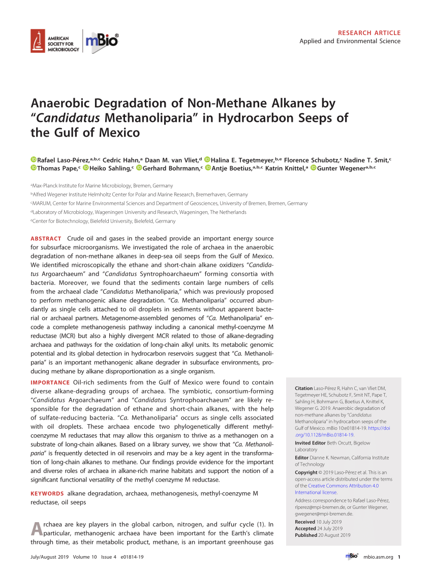 PDF) Anaerobic Degradation of Non-Methane Alkanes by “ Candidatus