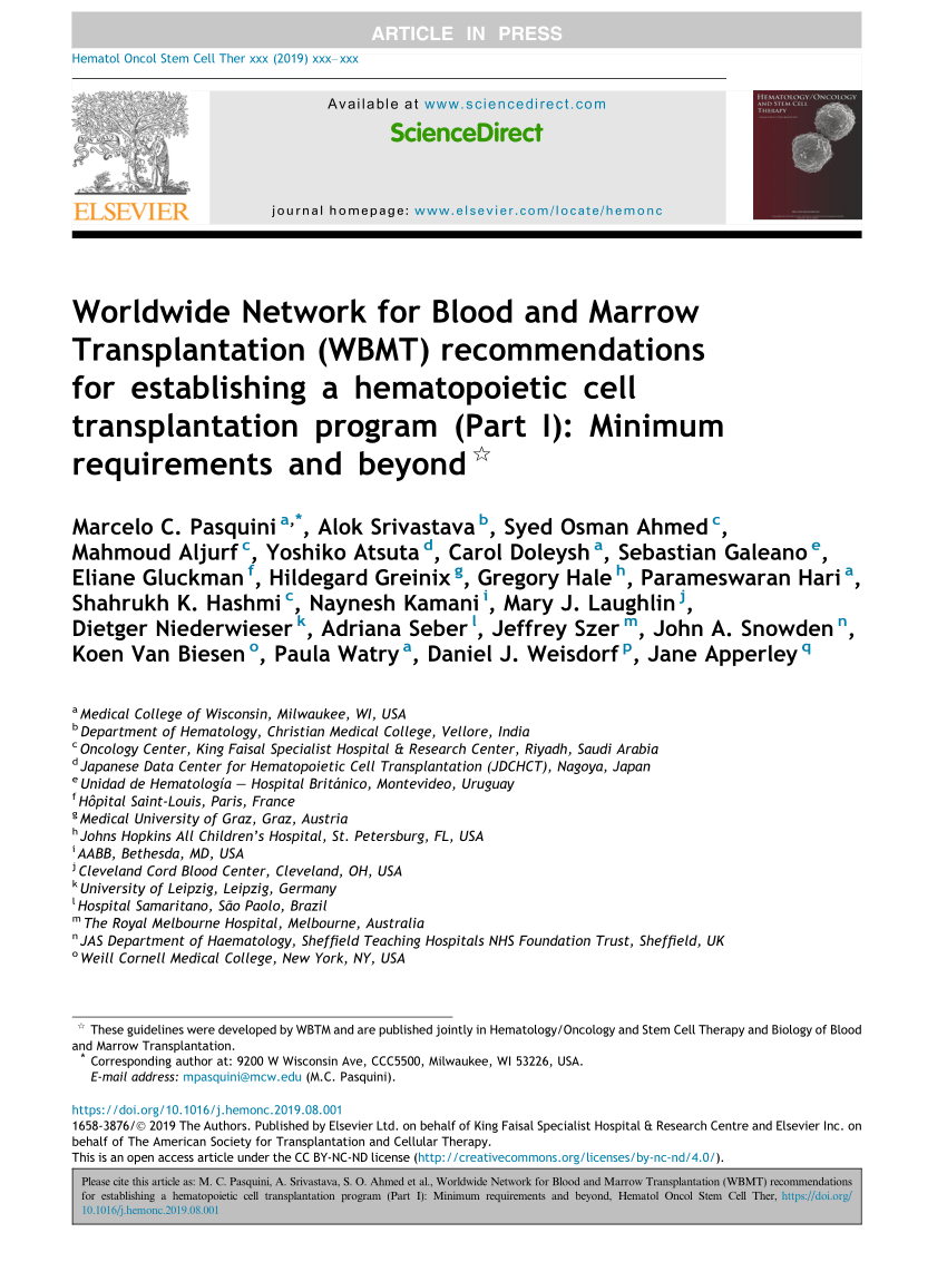 PDF) Worldwide Network for Blood and Marrow Transplantation (WBMT