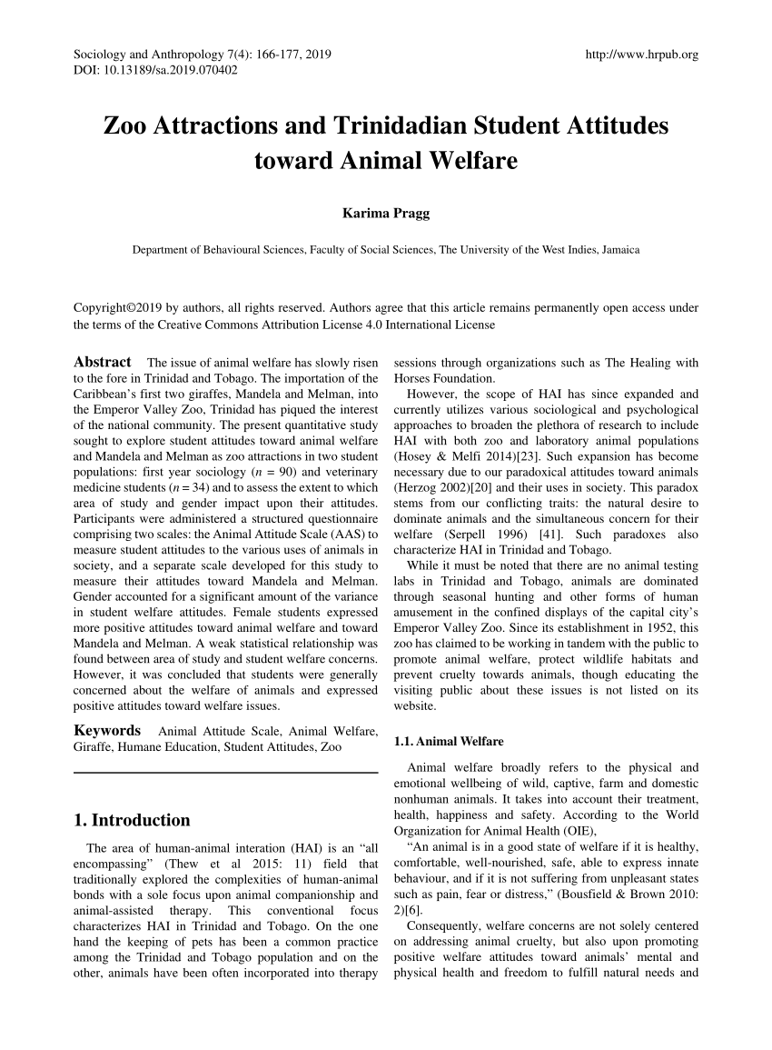 PDF) Zoo Attractions and Trinidadian Student Attitudes toward Animal Welfare