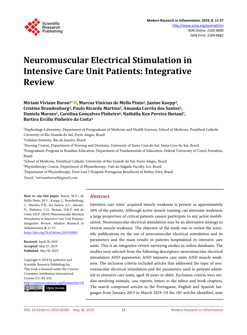 Neuromuscular Electrical Stimulation in Critically Ill Patients -  ScienceDirect