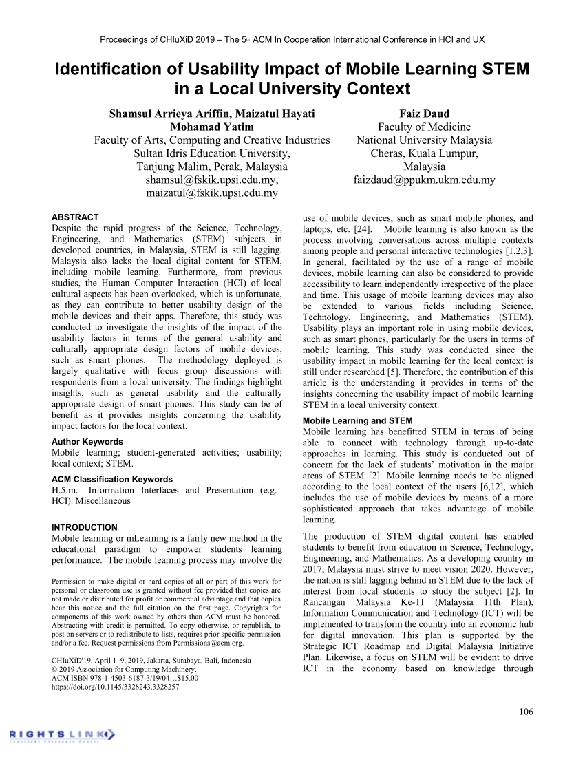 Pdf Identification Of Usability Impact Of Mobile Learning Stem In A Local University Context