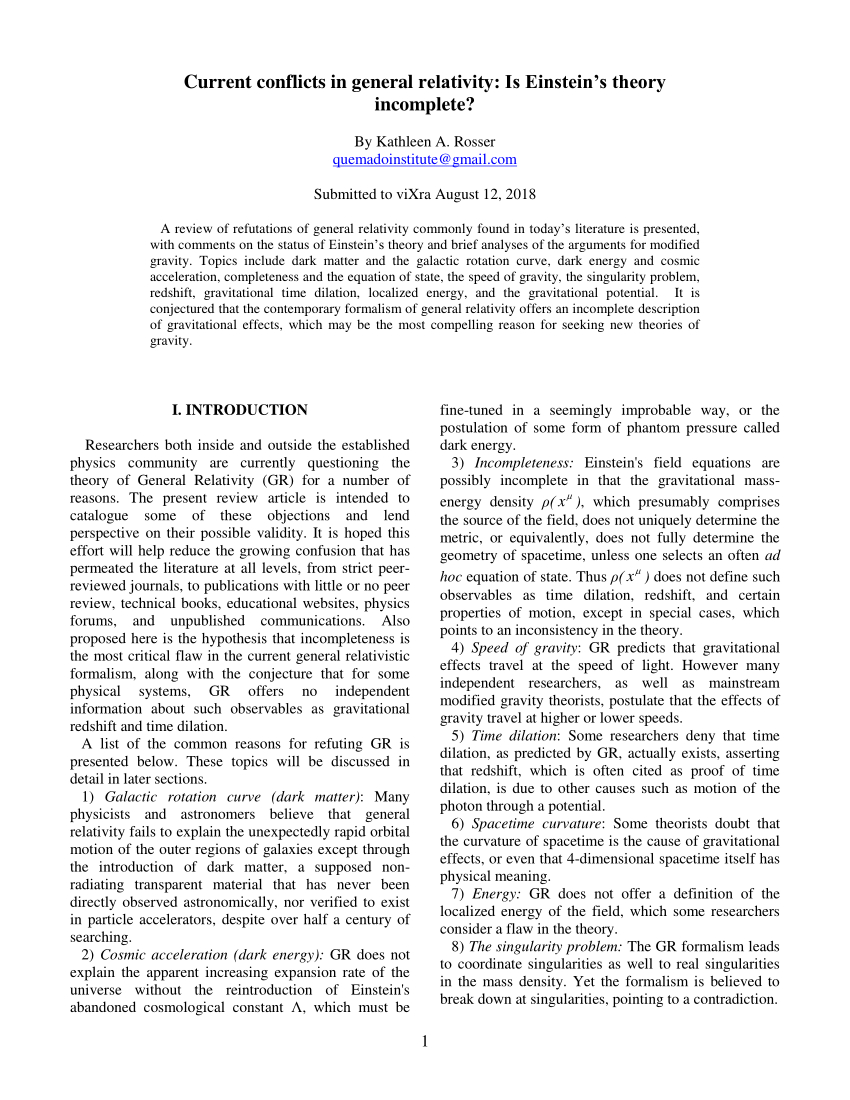 Ontmoedigen behandeling werkzaamheid PDF) Current conflicts in general relativity: Is Einstein's theory  incomplete?