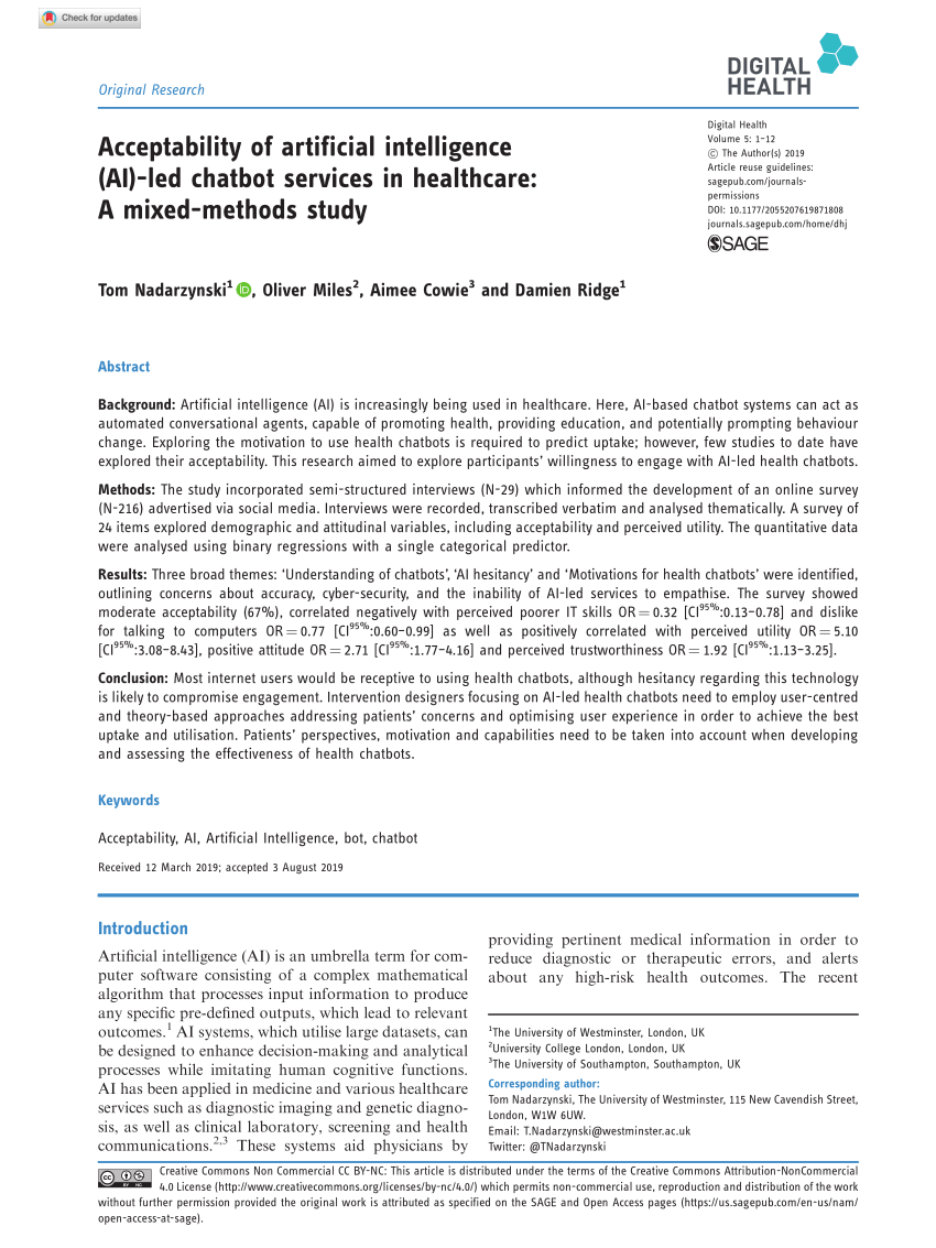 (PDF) Acceptability of artificial intelligence (AI)-led chatbot