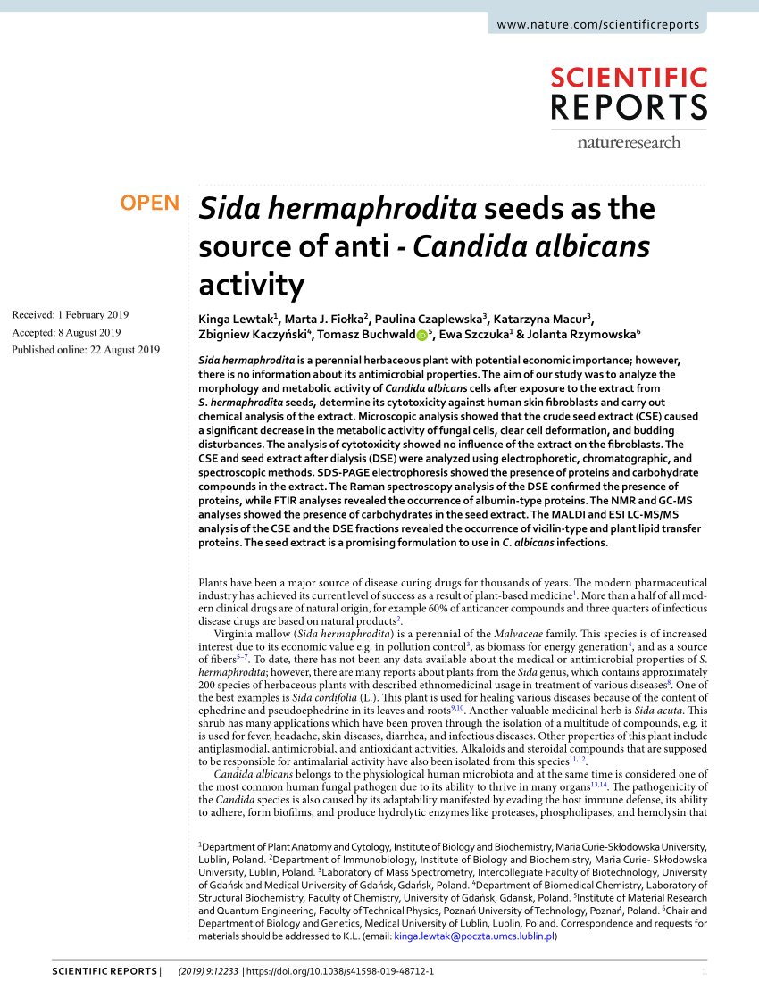 Entanglement Pay tribute Sloppy PDF) Sida hermaphrodita seeds as the source of anti - Candida albicans  activity