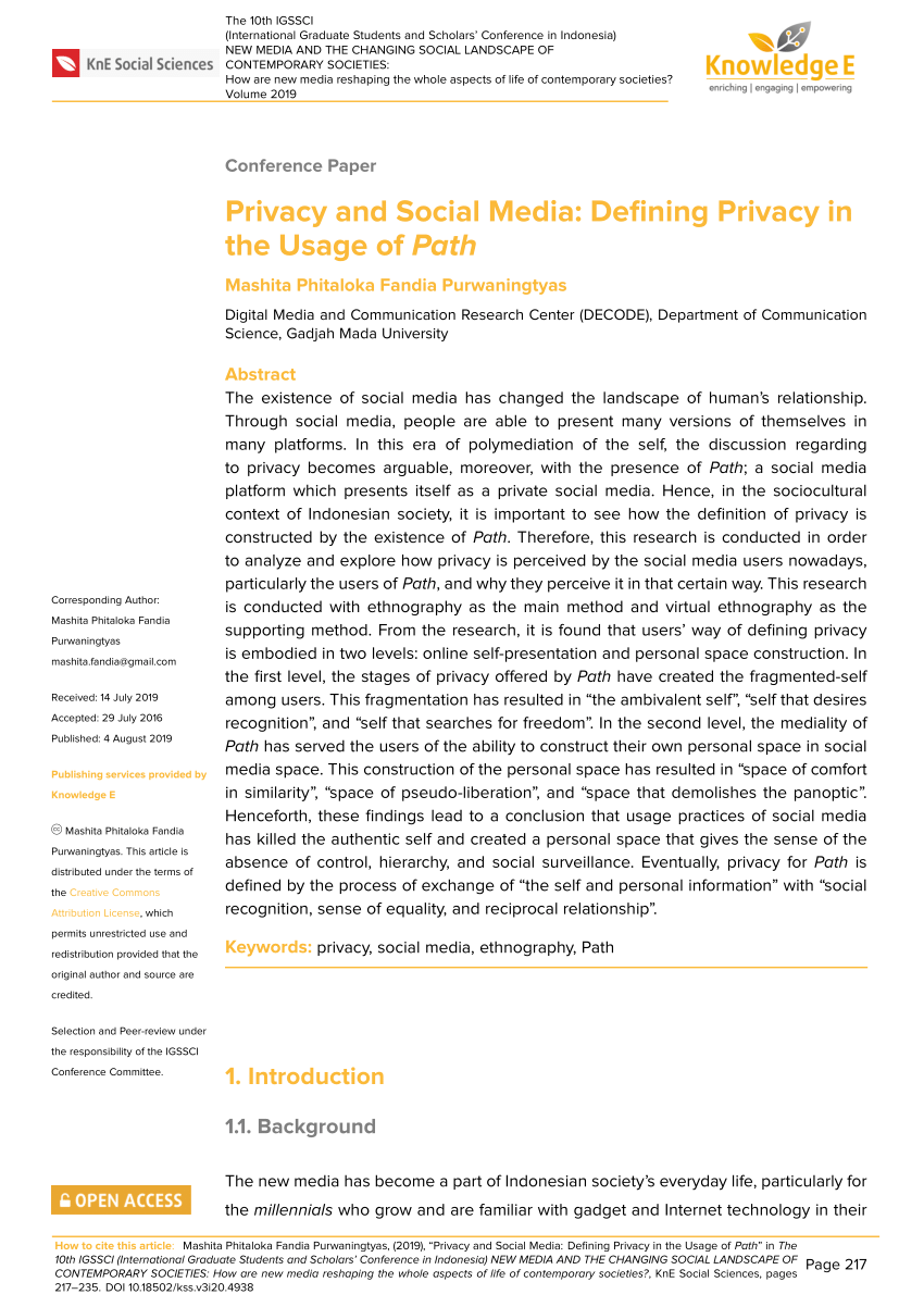Pdf Privacy And Social Media Defining Privacy In The Usage Of Path