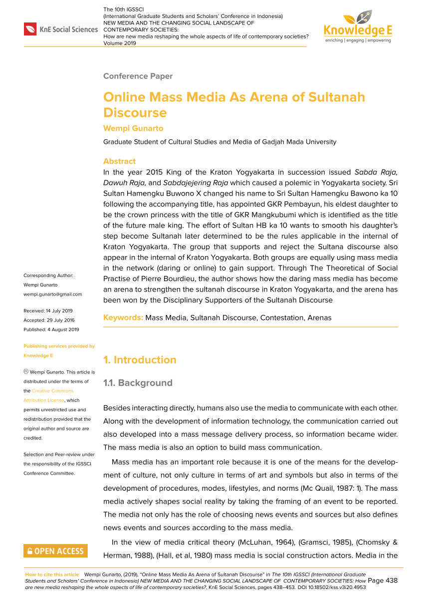 Pdf Online Mass Media As Arena Of Sultanah Discourse