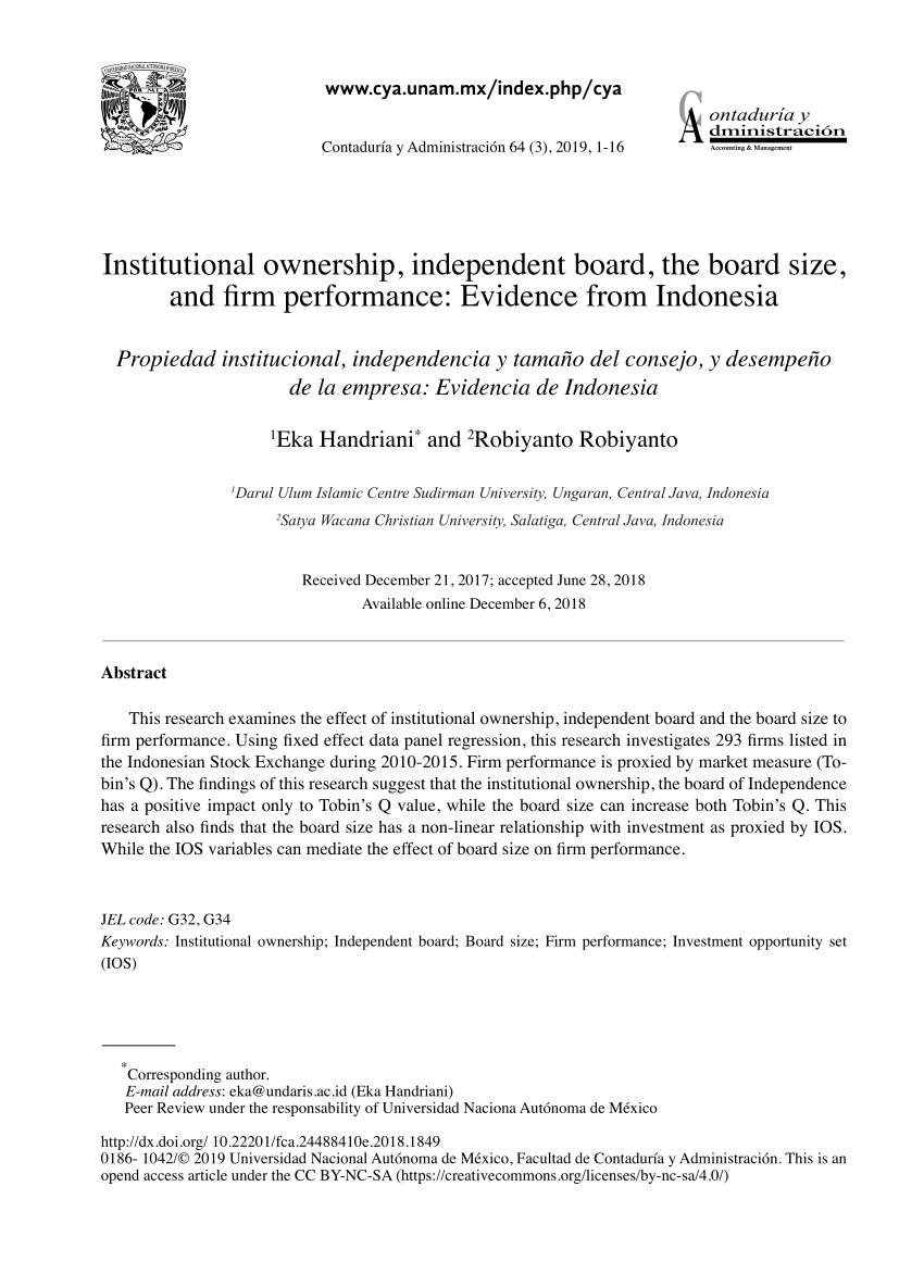 Pdf Institutional Ownership Independent Board Board Size And Firm Performance Evidence From Indonesia