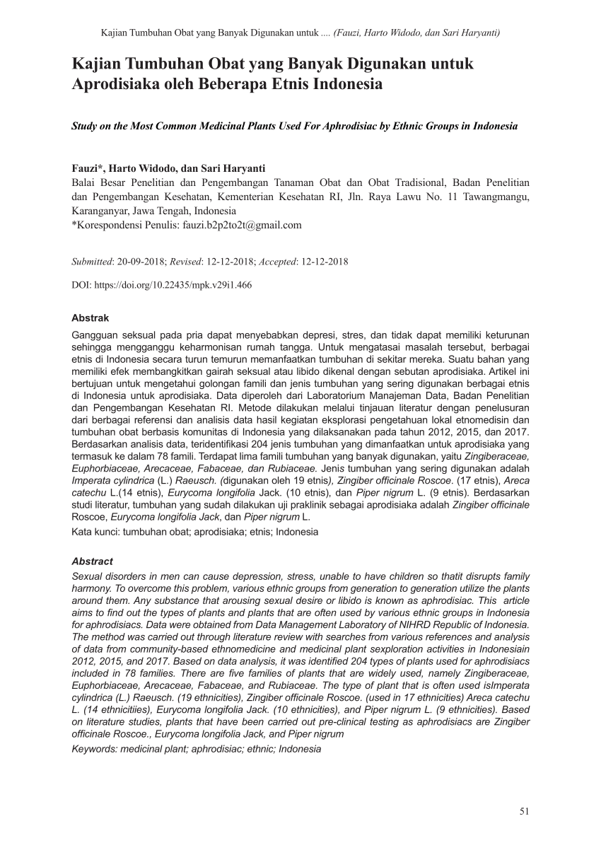 PDF) Kajian Tumbuhan Obat yang Banyak Digunakan untuk Aprodisiaka 