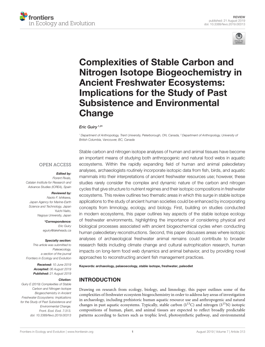 Pdf Complexities Of Stable Carbon And Nitrogen Isotope Biogeochemistry In Ancient Freshwater Ecosystems Implications For The Study Of Past Subsistence And Environmental Change